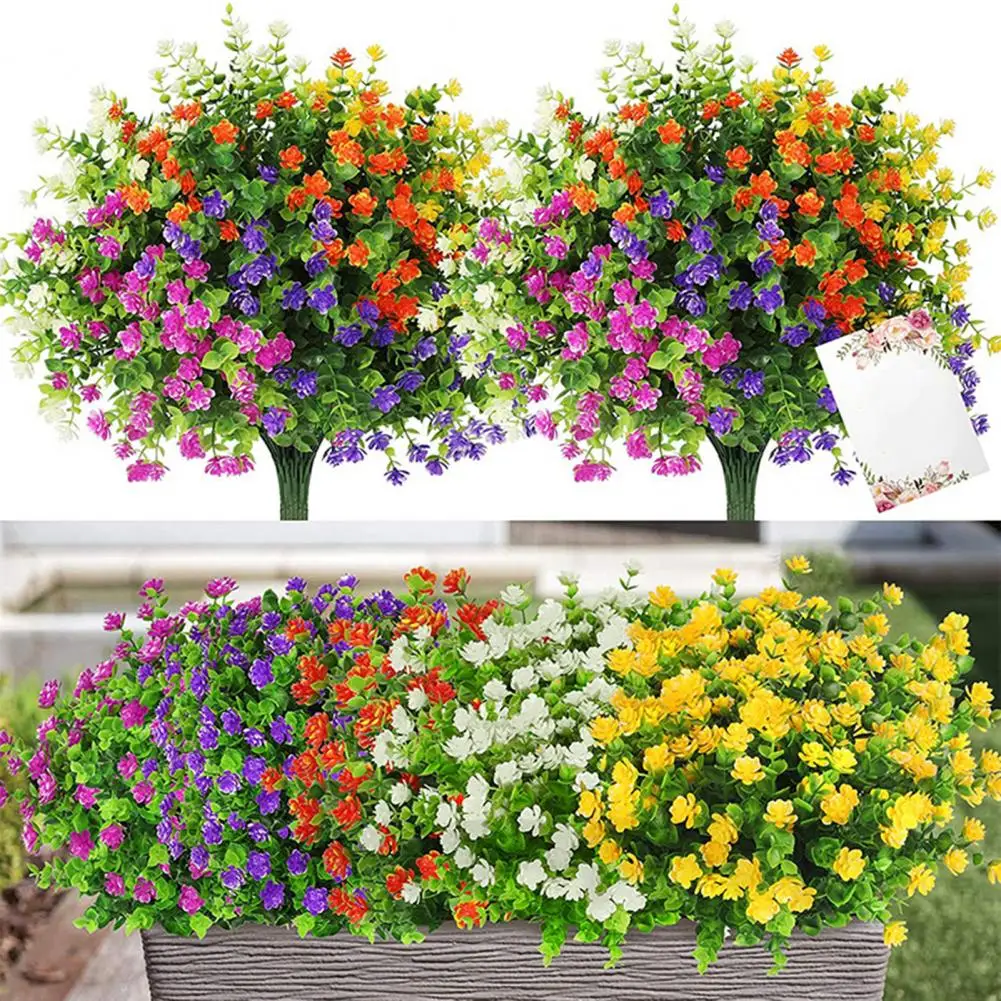 2Pcs Artificial Flowers Outdoor UV Resistant Shrubs Plants Fake Flower Greenery for Office Kitchen Wedding Garden Decor