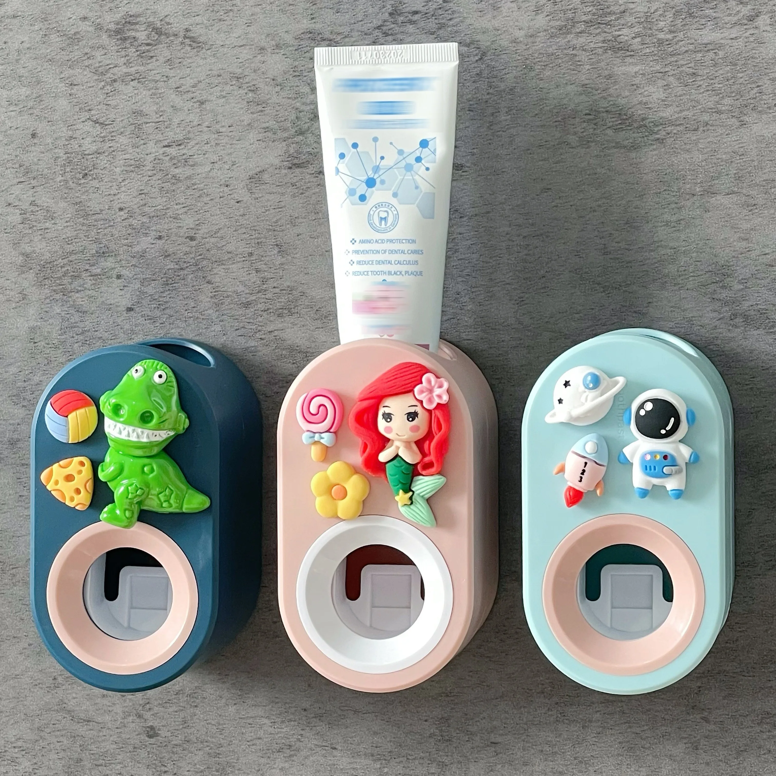 

Automatic Squeeze Dinosaur Cartoon Toothpaste Dispenser - No-Drill Wall Mount Easy-Install Holder for Bathroom Accessories