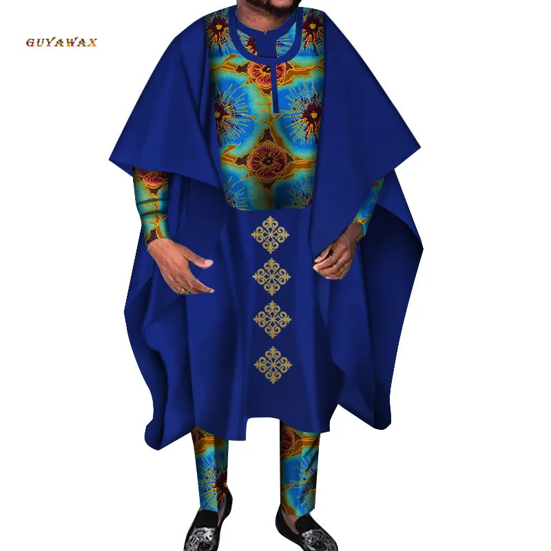 ! Venda quente africano terno para homens agbada robe dashiki impresso camisas e calças 3pcs conjunto kaftan roupas bazin riche roupas formais