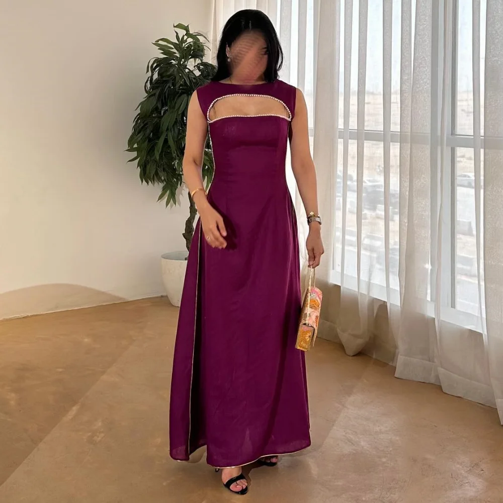 Jiayigong-Robe trapèze en satin avec perles pour Noël, robe sur mesure à col rond, midi, Arabie saoudite