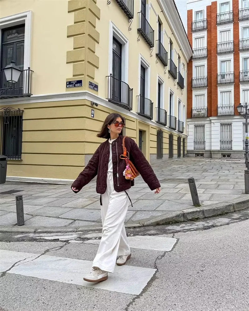 Jaqueta feminina outono 2025 nova cor sólida manga longa simples jaqueta de algodão casual moda personalidade versátil