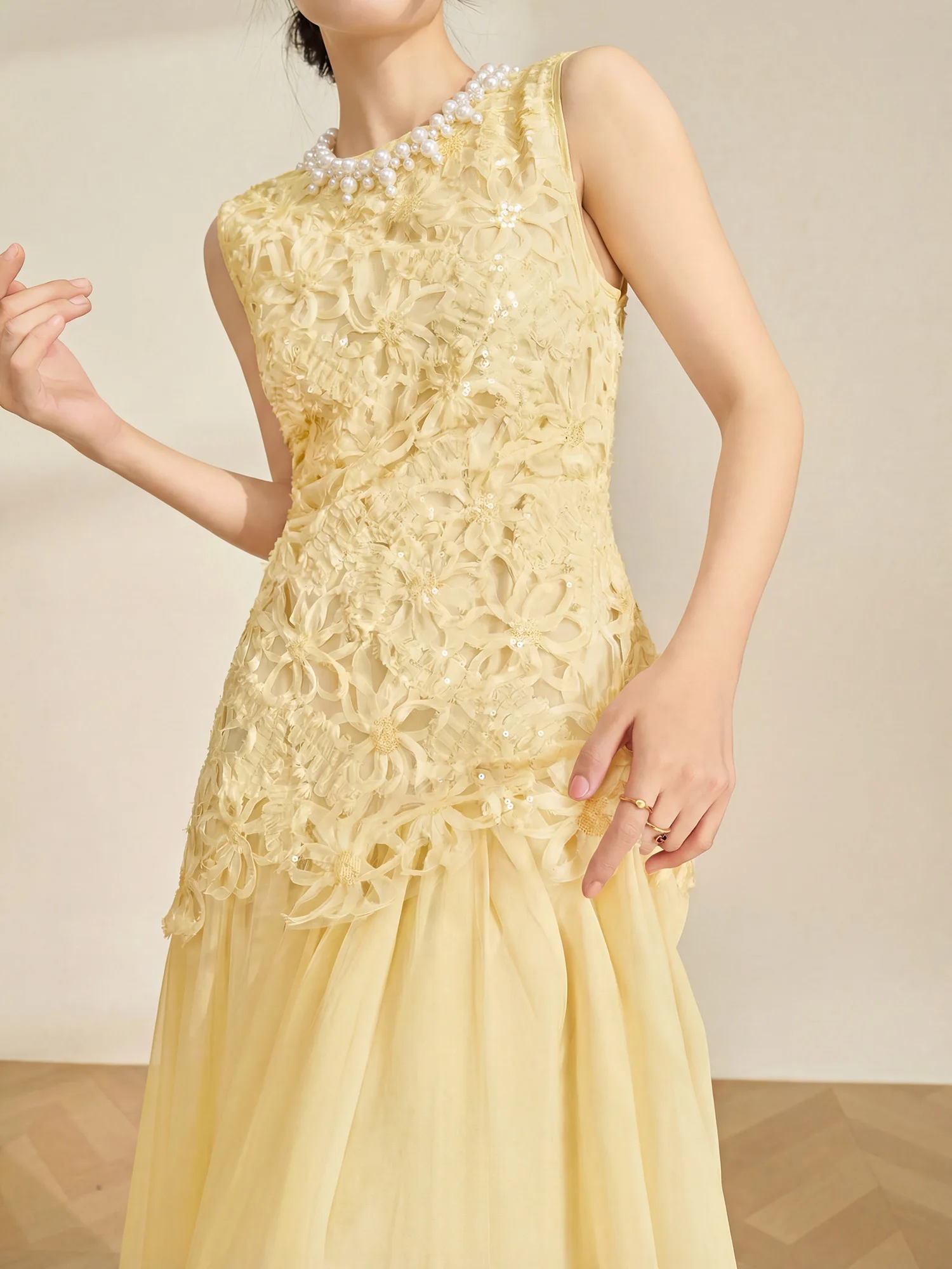 

Летнее вышитое платье-жилет Flowing Era с изысканной отделкой, без рукавов, для женщин, в деловом стиле, с естественной линией талии, из полиэстера