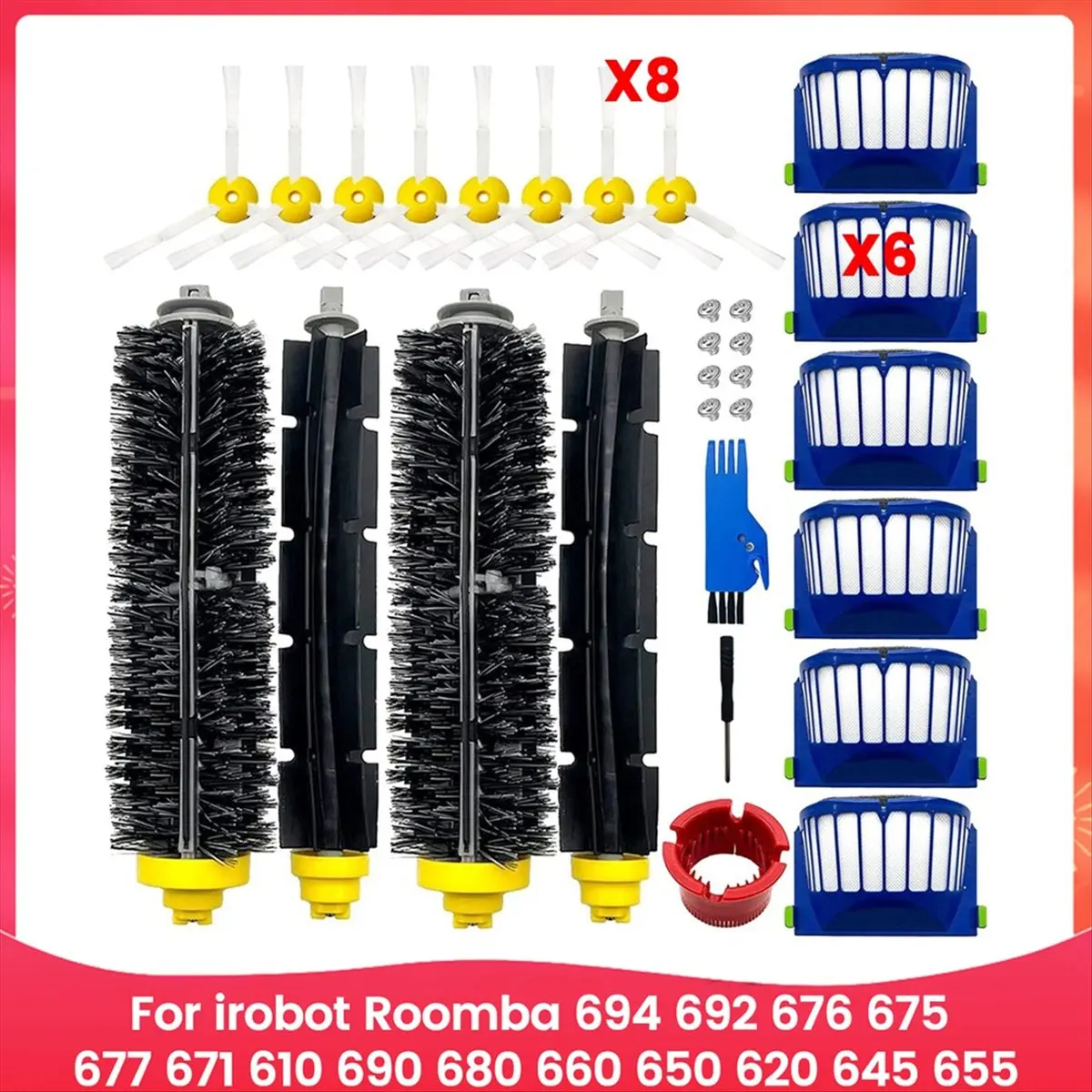 Piezas de Repuesto A51U para Irobot Roomba 694 692 676 675 677 671 610 690 680 660 650 620 645 655, Cepillo y Filtros para Robot Aspiradora