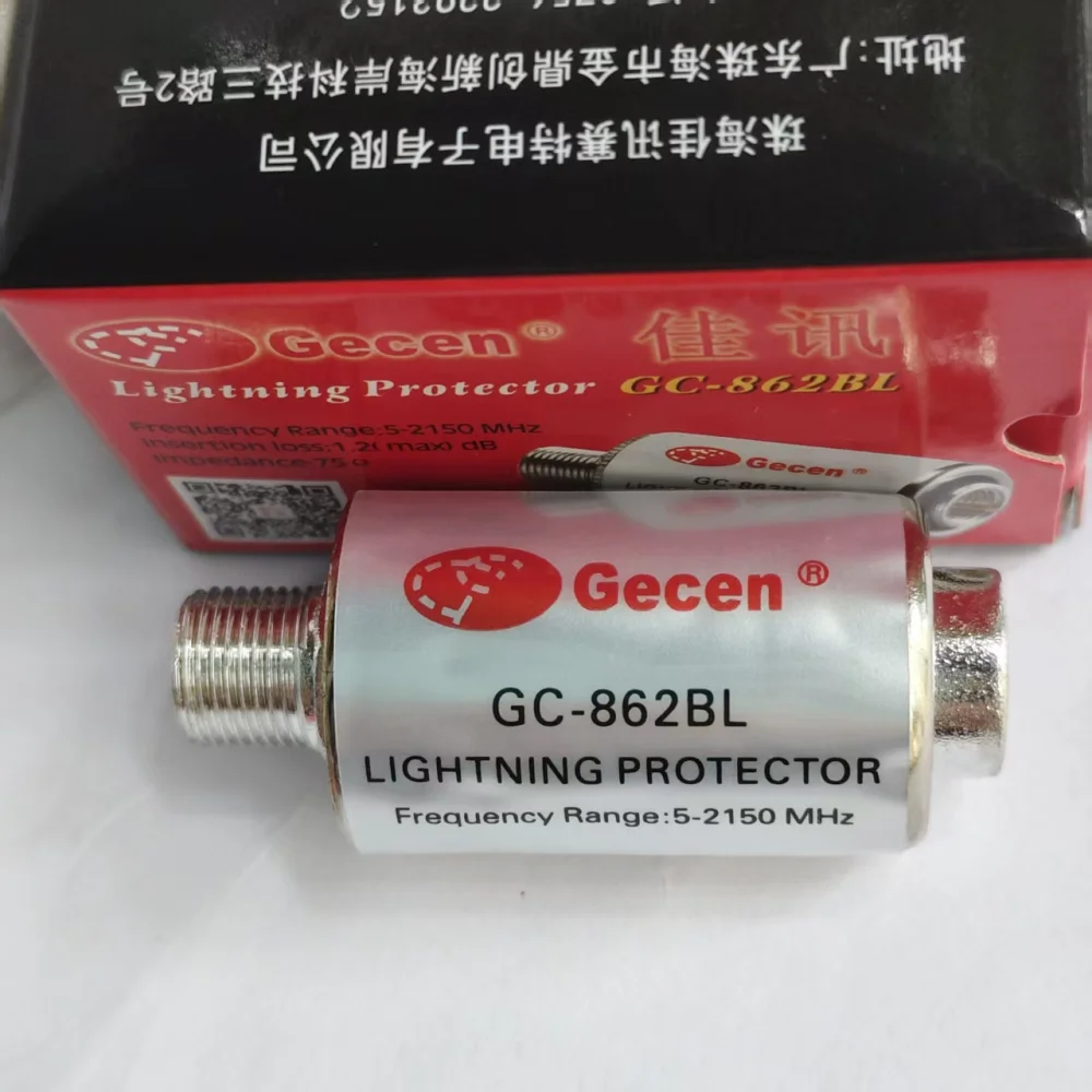Gecen GC‑862BL Coaxial Lightning Protector 5‑2150MHz, Low Insertion Loss for Satellite & CATV Cable TV System