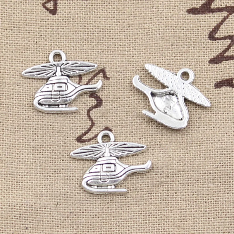30pcs Charms Helicopter Airplane 15x19mm Antique Silver Color Pendants Tibetan Findings DIY Handmade Making Craft