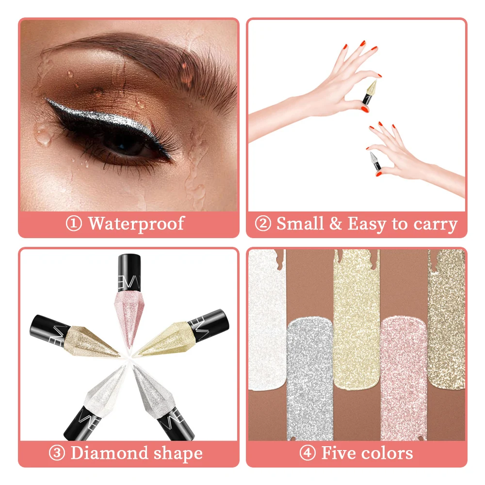 Diamond Shining Eyeliner ทนทานกันน้ำและเหงื่อ5-สี Liquid Eye Shadow Maquillage Professional Peralatan Rias