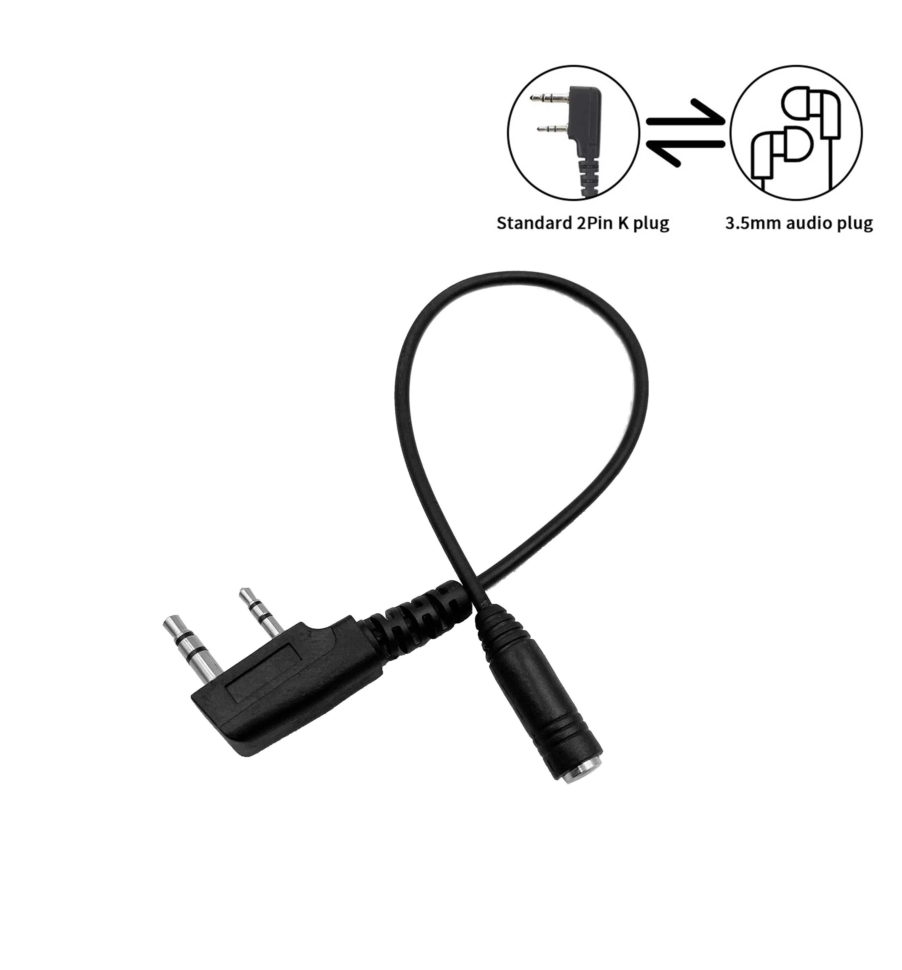 BAOFENG 2 Pin to 3.5MM Female Audio adapte Phone Earphone Transfer Cable for Kenwood TYT Baofeng UV5R 888S Walkie Talkie headset