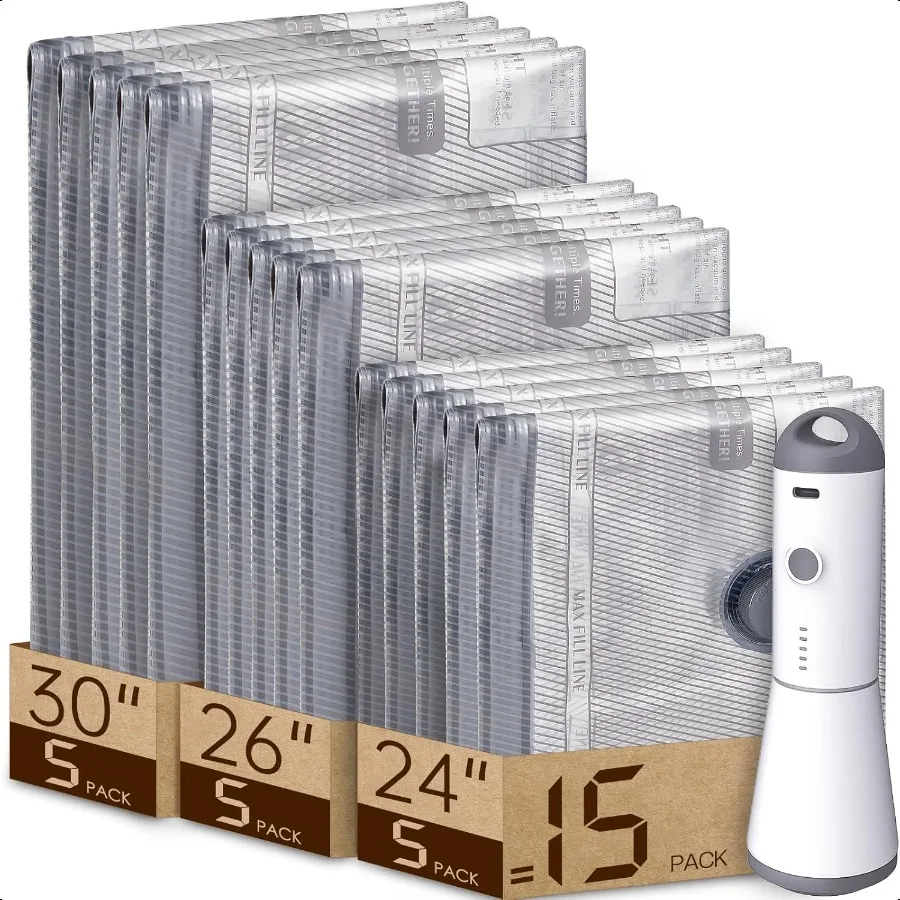 

Vacuum Bags for Travel with Rechargeable air Pump 15 Pack Carryon Size Comprion Packing Bags for Lage and Suitcase Space Saver