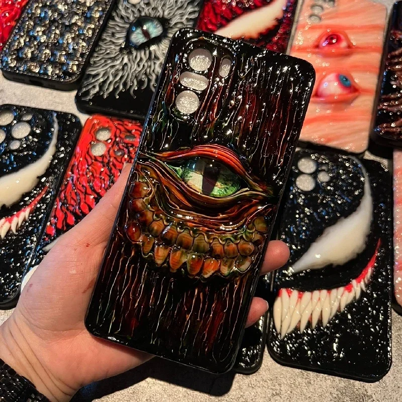 4102 Original 3D funda para teléfono móvil hecha a mano ojos Cthulhu dientes corrompuestos funda para teléfono móvil de terror regalo personalizado de Navidad y Halloween