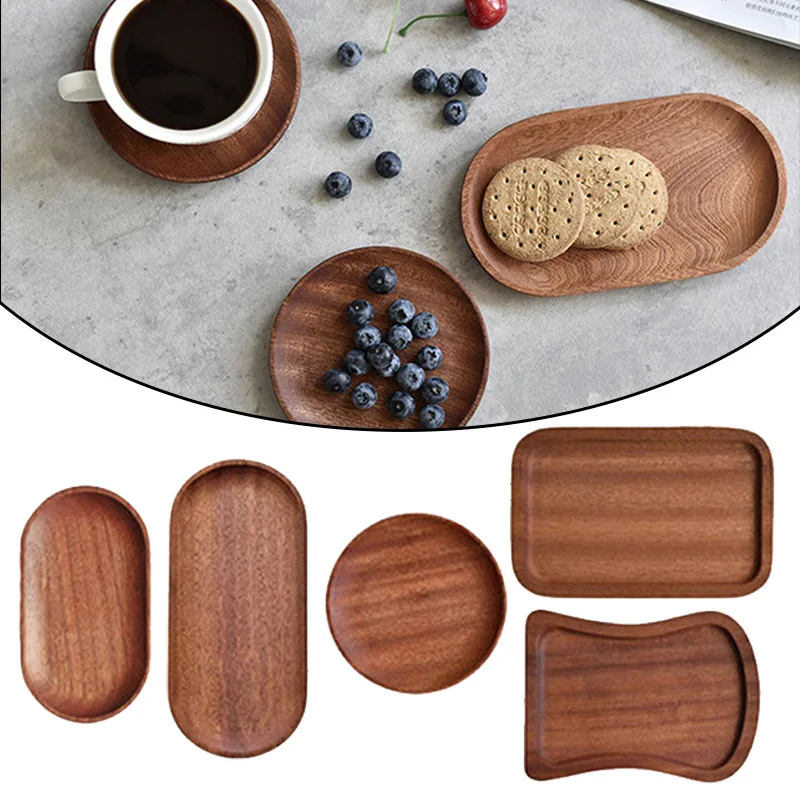 High Quality Wooden Serving Tray Kitchen Accessories Ebony Wood Coffee Tray Saucer Tea Dessert Sushi Fruit Plate Storage Pallet