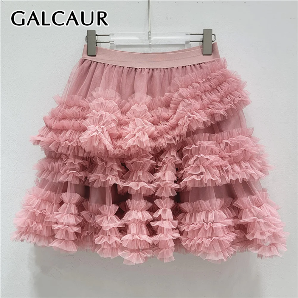 

Юбка-трапеция GALCAUR с оборками и вставками, на резинке, элегантная, женская, модная, новый стиль