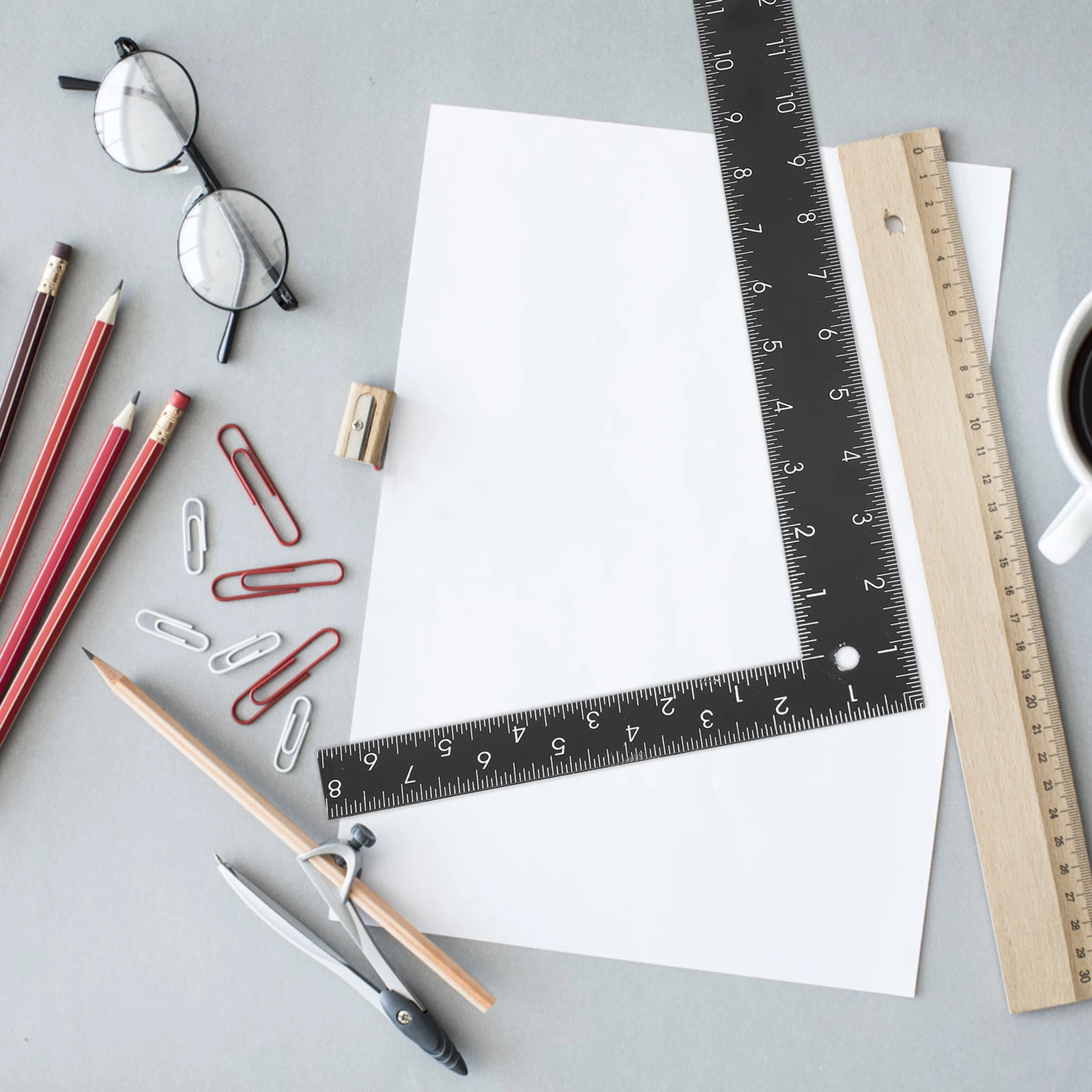 2개 세트 강철 앵글 자 L자형 직각자 목공 측정 마킹 사무실 작업실용 드로잉 자