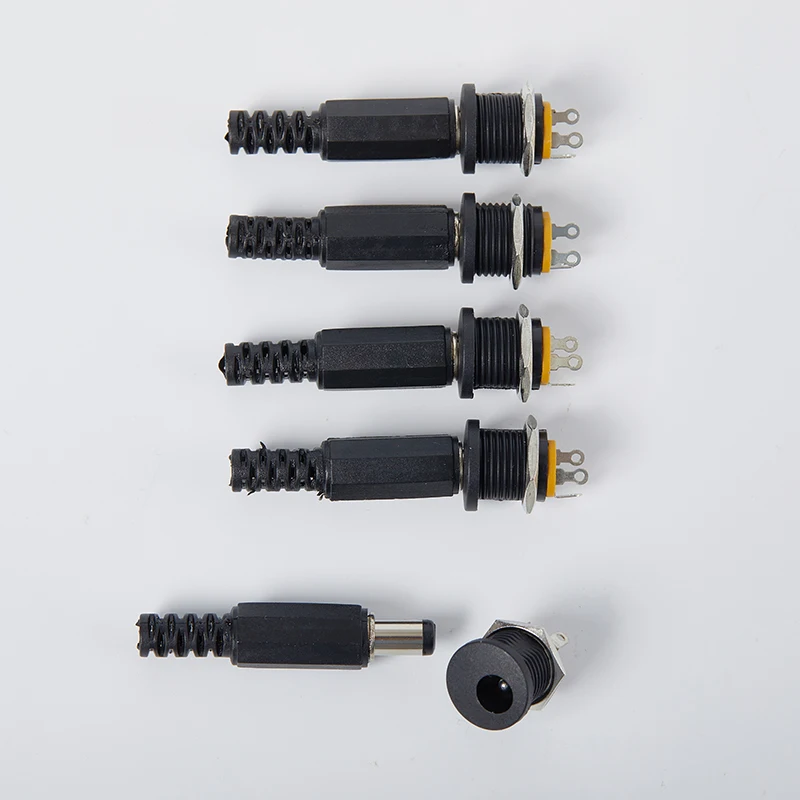 10PCS (5Pairs) DC12V 5.5 x 2.1mm Plastic Male Plugs DC022 DC Power Socket Female Jack Screw Nut Panel Mount Connector