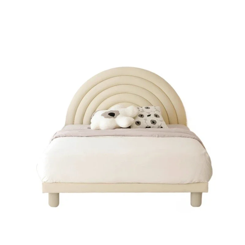 Lollipop  bed, all solid wood flush edges, bed leather soft bag, light luxury cream style for boys and girls