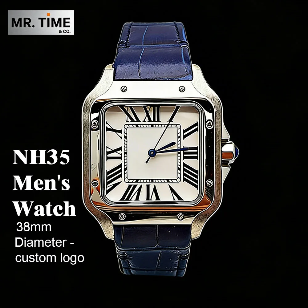 NEW NH35 Square Watch Men's Watch Customized Logo Automatic Mechanical Watch Does Not Shine Suitable for NH35 Movement Watch