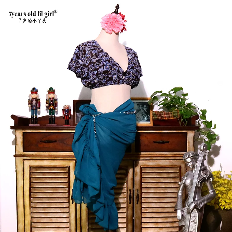 여성용 벨리댄스 의상 집시 쉬폰 버블 숏 랜턴 슬리브 탑 HEE14