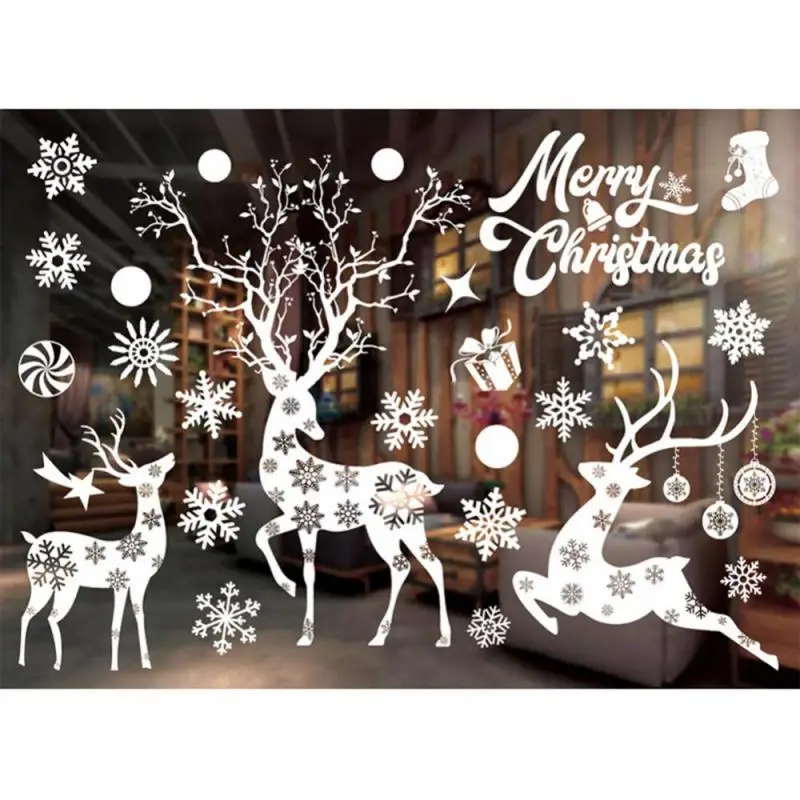 Christmas Wall Window Stickers Marry Christmas Decoration For Home 2024 Christmas Ornaments Xmas Navidad Gift New Year 2025