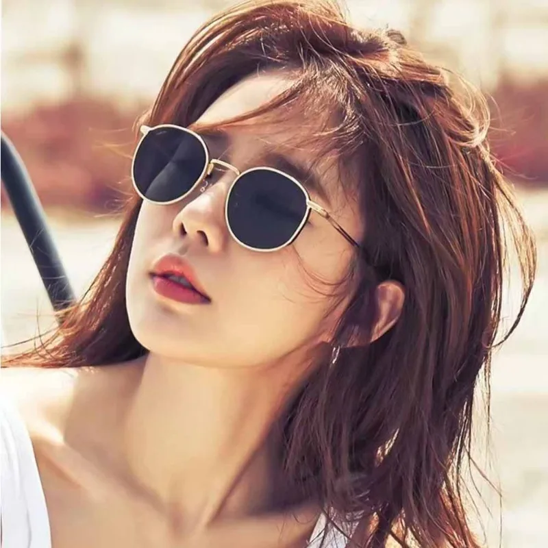 

New sunglasses for women, retro round, high-end, small face, metal frame, sunglasses