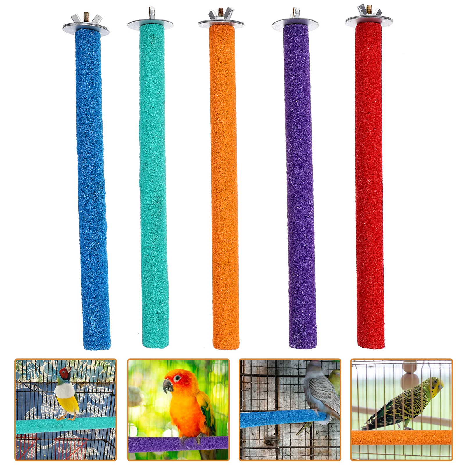 

5pcs Colorful Bird Perch Stand For Small Parrots Budgies Canaries Claw Grinding Rods Exercise Play Pole Mountable Cage Accessory