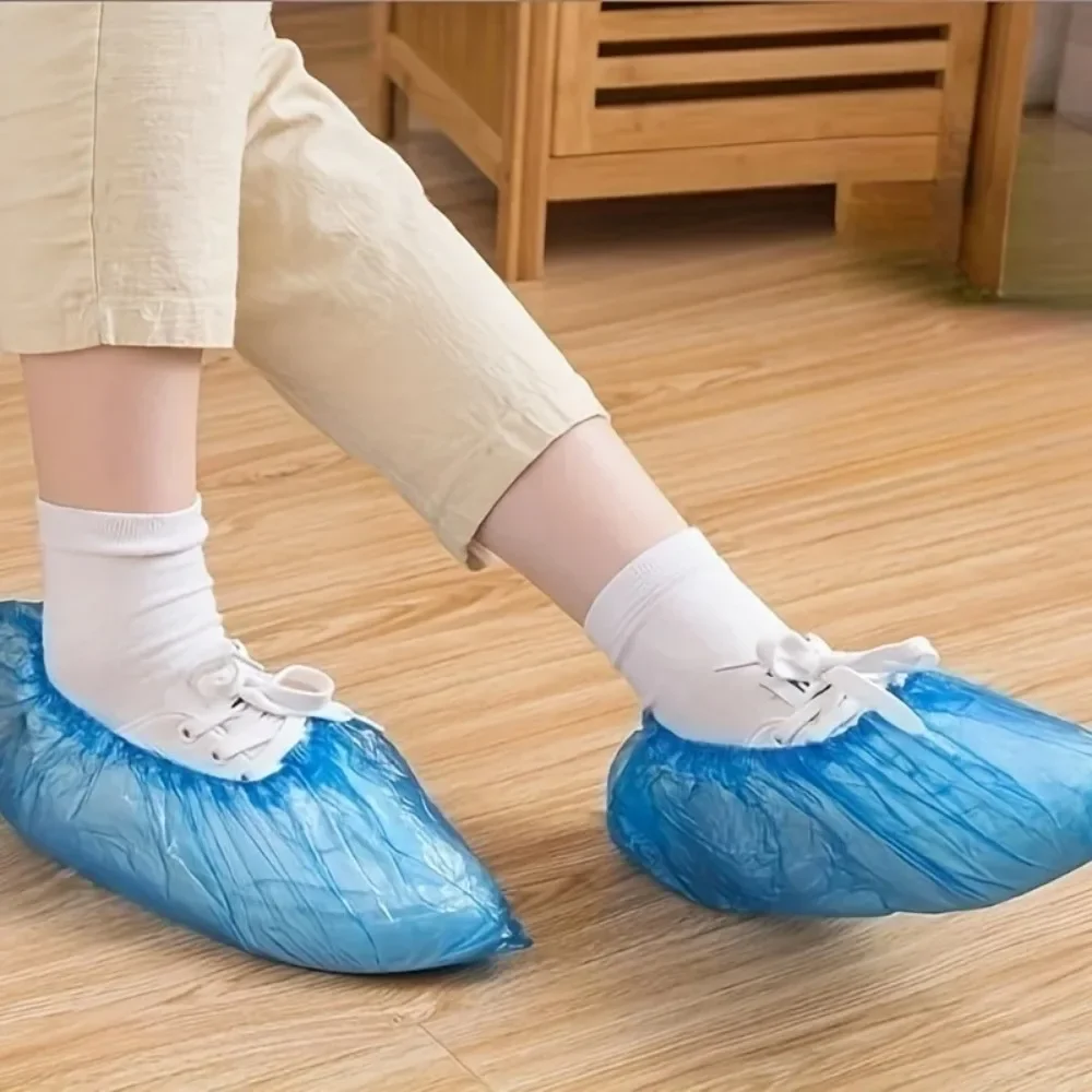 100 Disposable Plastic Shoe Covers For Household Use Thickened Indoor Waterproof Wear-resistant Anti Slip Plastic Shoe Covers
