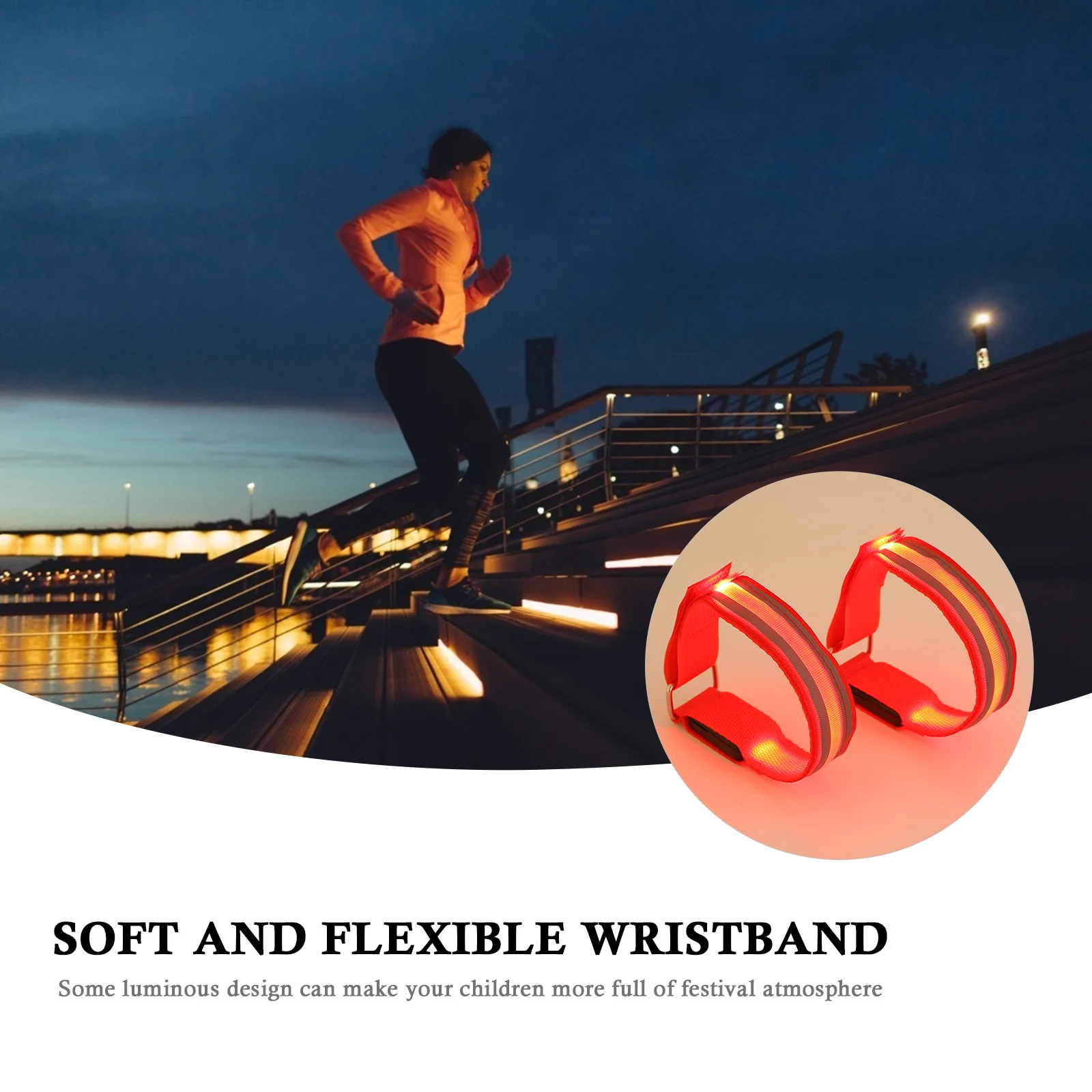 2pcs Night Running Glow Wrist Band Rechargeable Led Luminous Bracelet Flashing Sports Wristband For Outdoor Fitness Red Green