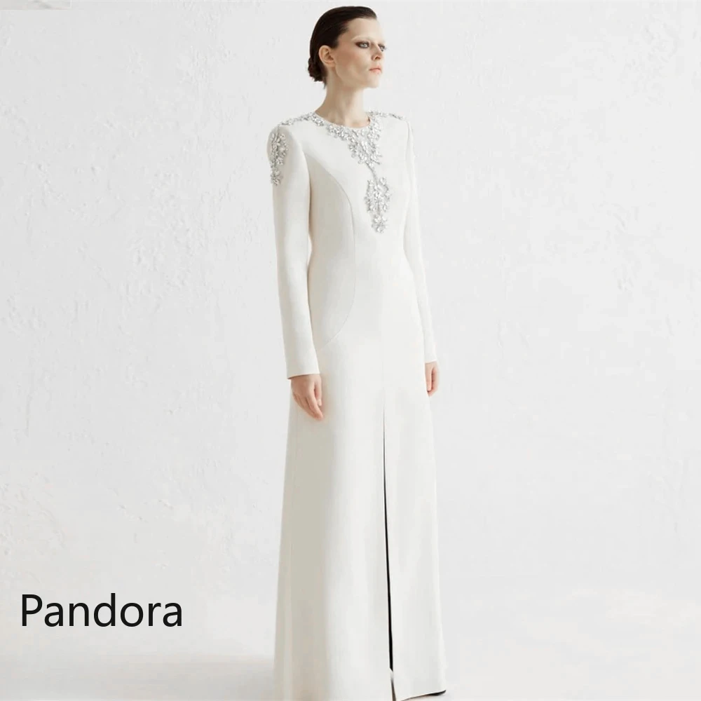 Pandora Ivory O-Neck Prom Dress Long Sleeves Evening Gown With Floor Length Summer Women Wedding Party Dress2024