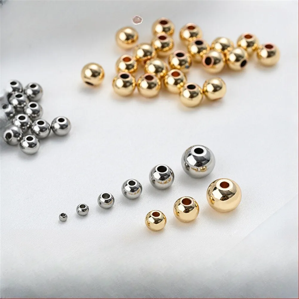 Non-fading Titanium Steel Round Beads Stainless Steel Solid Through Hole Bead DIY Handmade Beaded Jewelry Loose Bead Material