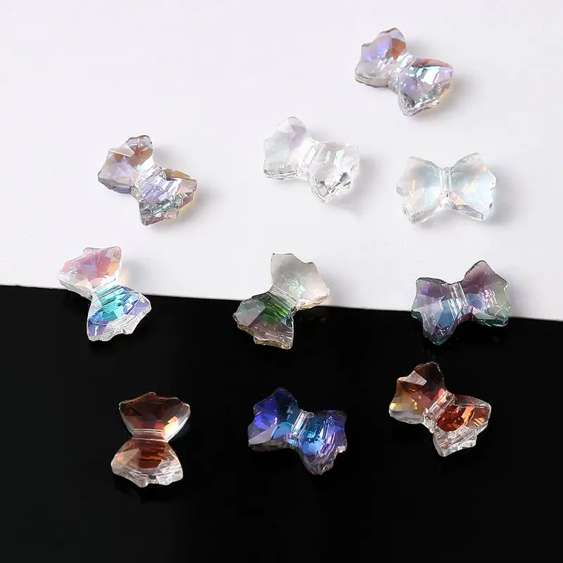 72 Stück Glas-Bowknot-Perlen, transparente Schmetterlings-Fliege-Perlen, handgefertigt, Lampwork, bunte Schleifenperlen für Schmuckherstellung, Basteln, DIY
