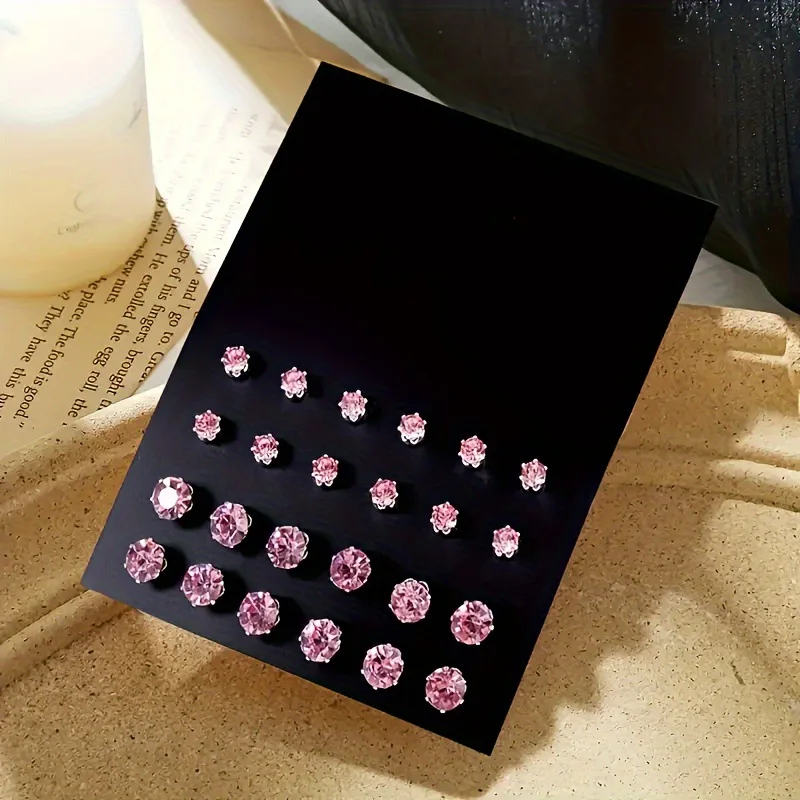 12 Pairs of Fashionable and Minimalist Pink Round Women's Earring Sets Suitable for Daily Wear As Jewelry Gifts