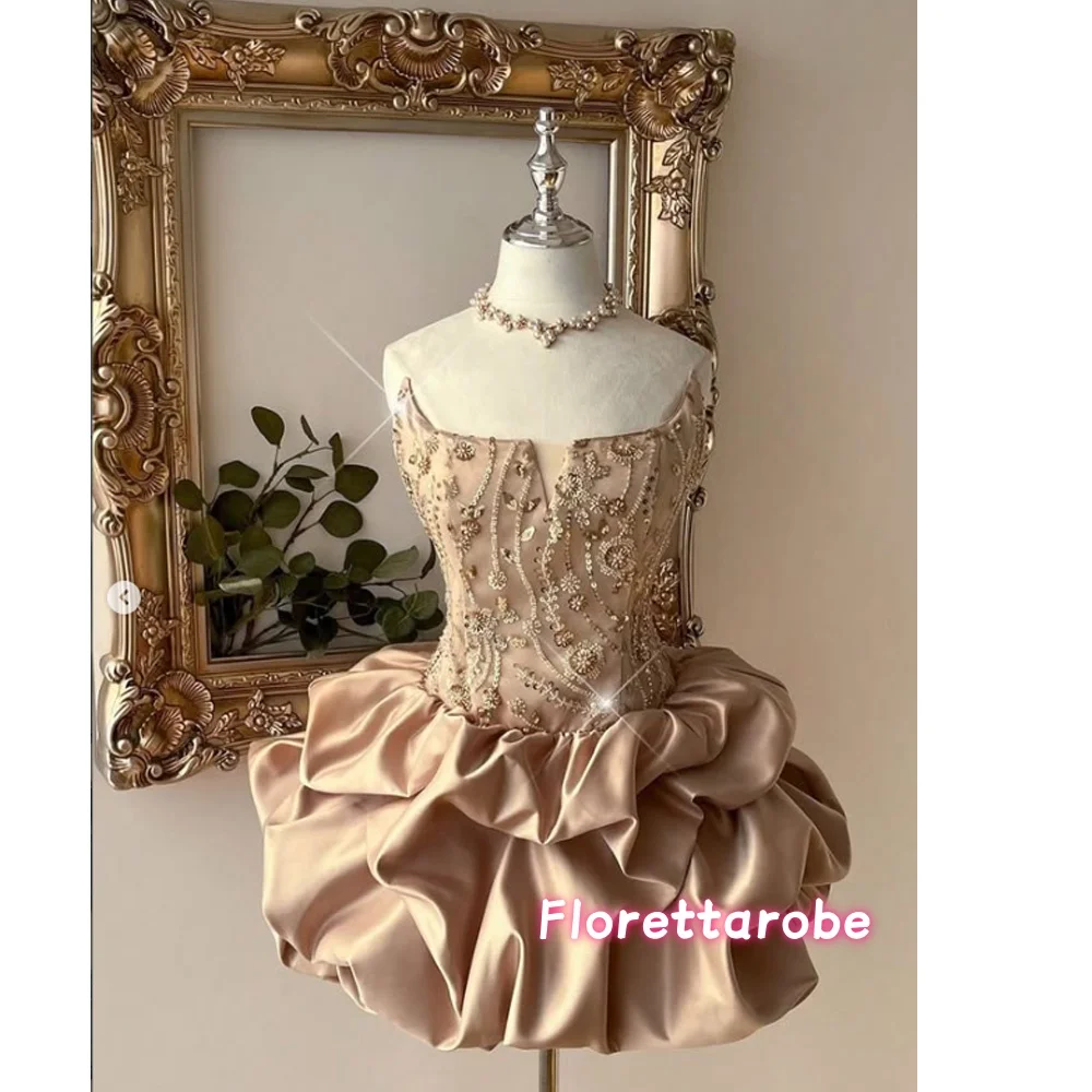 Heavily Beaded Short Prom Dresses Puffy Ball Gown Strapless Customized Mini Formal Evening Dress For Women