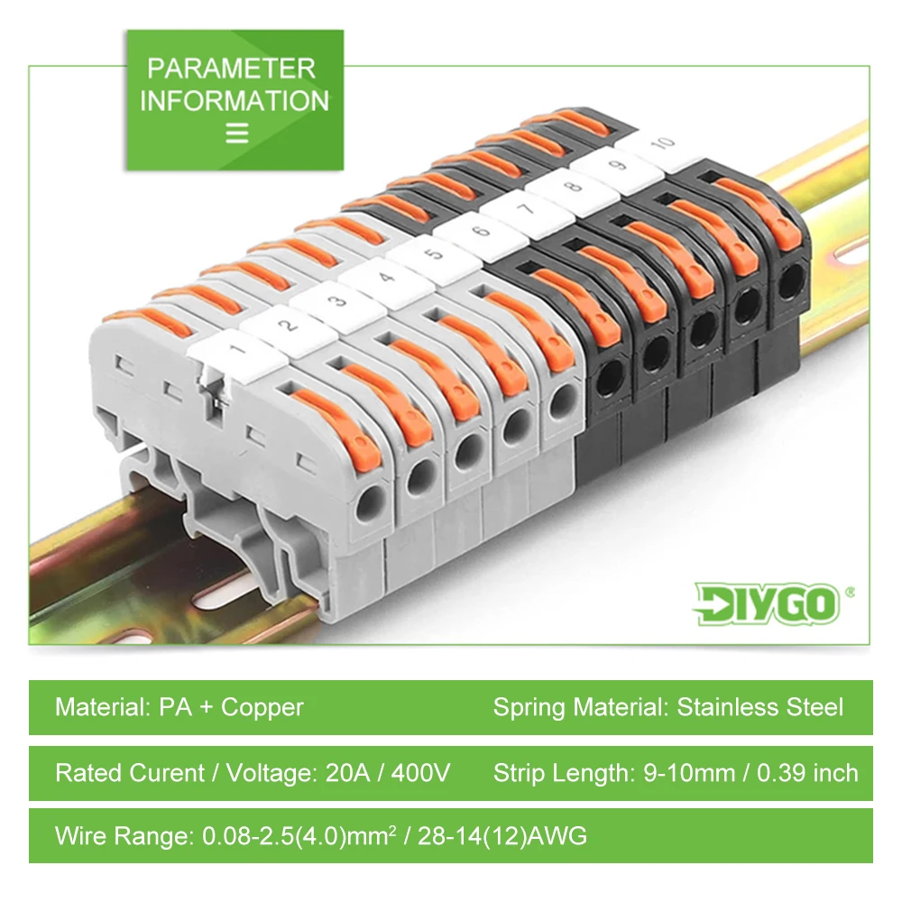 10 SZTUK Szybkozłącze przewodu typu DIN Push-in Kabel elektryczny 211 Kompaktowy przewód łączący z dźwignią 1 wejście 1 wyjście