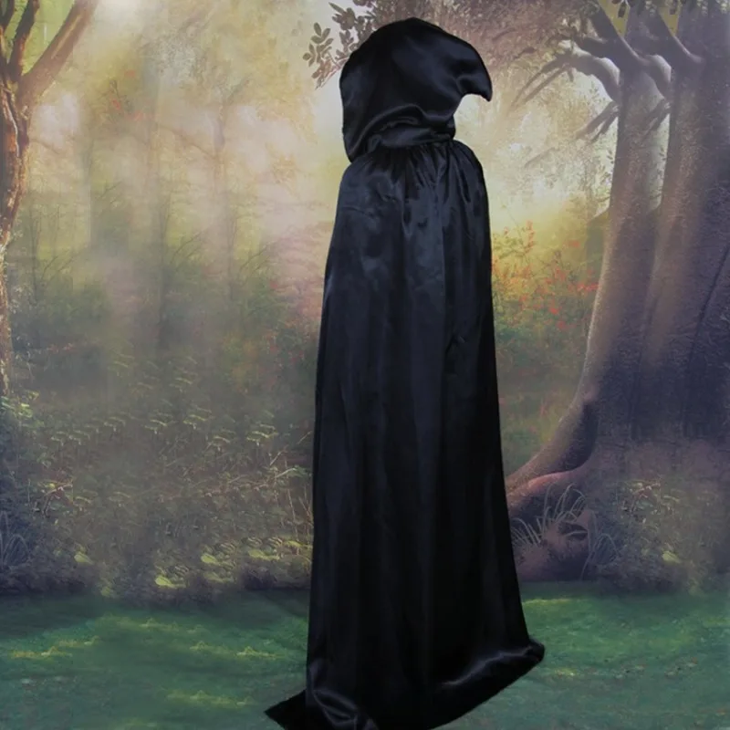 Cape d'halloween, Robe de magicien médiéval, Costume de faucheuse avec capuche pour adultes et enfants, Cosplay, spectacle de fête gothique