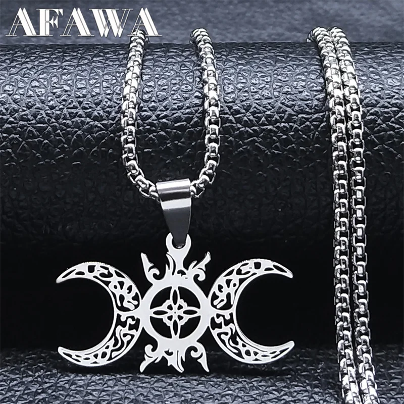 Witch Knot Triple Moon Goddess Necklace Stainless Steel Pagan Mysterious Necklaces Jewelry collar de acero inoxidable para mujer