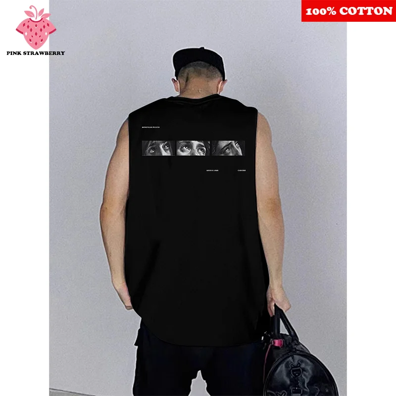 

American Sleeveless Vest Men Summer 2025New Black Round neck T-shirt Sport Fitness Swimming Run Shirt Vest Quick Dry Y2k Top men