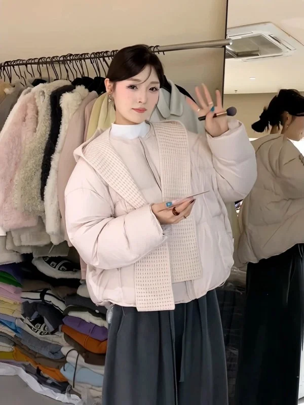 

Korean Sle Knitted Hooded awl ort Thiened Cotton Jaet Women's Autumn Winter New Sle Fre Warm Outerwear