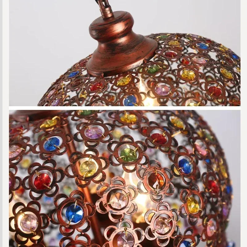 

Wrought Iron Thai style Pendant Lamp Light, Crystal Lamps for Kitchen Island Dining Living Room Mediterranean