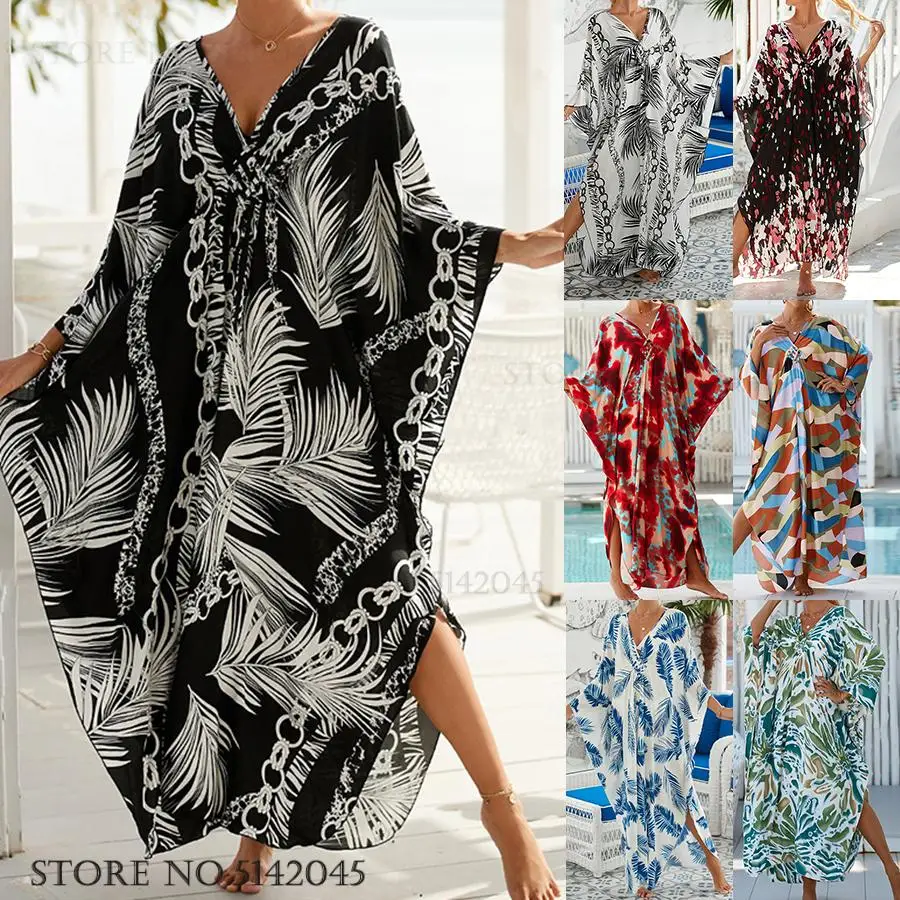 

Oversize Women Long Robe Nightgown Home Dress Deep V-Neck Nightdress Sleepwear Sexy Beach Dress Bathing Suit Cover-Up Loungewear