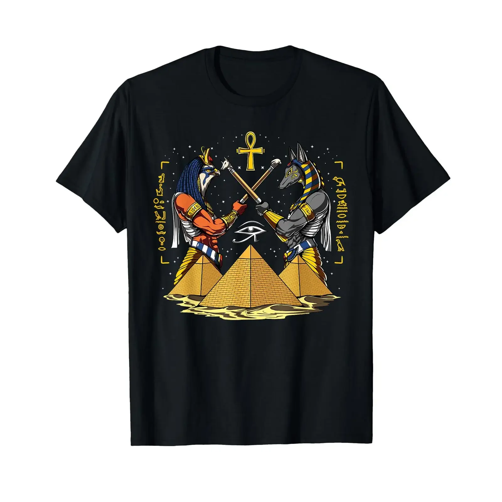 Ancient Egyptian Mythology Gods Anubis Horus Pyramids Ankh T Shirt vintage Washed Casual Versatile graphic
