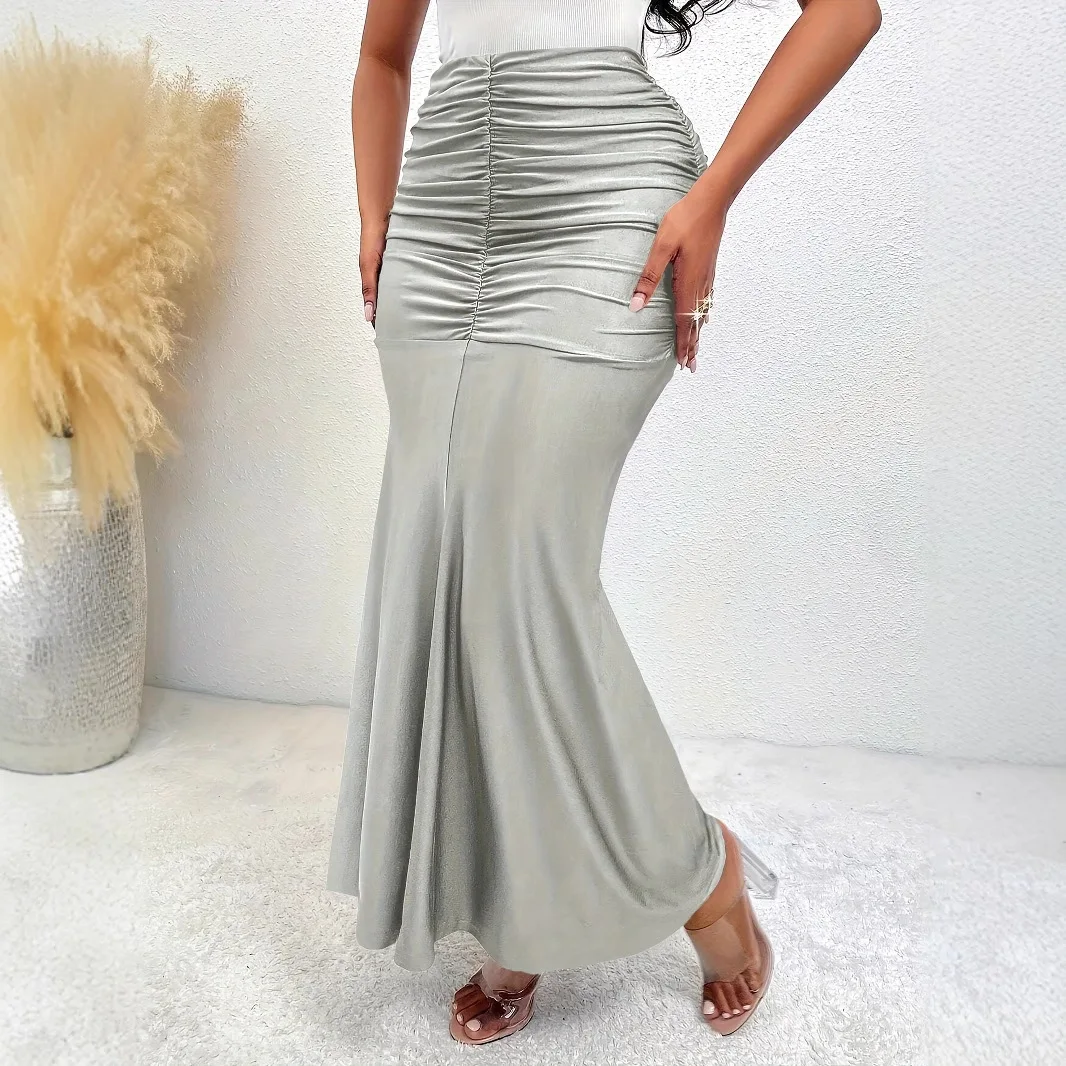 Women's Elegant Elastic Waist Pleated Skirt With Draping Effect Fishtail Long Skirt Y2k、 Robe Lace Clothing