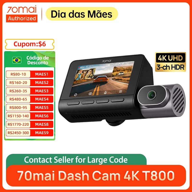 70mai Dash Cam T800 4K IMX678 Front Cam & 1080P Infrared Interior