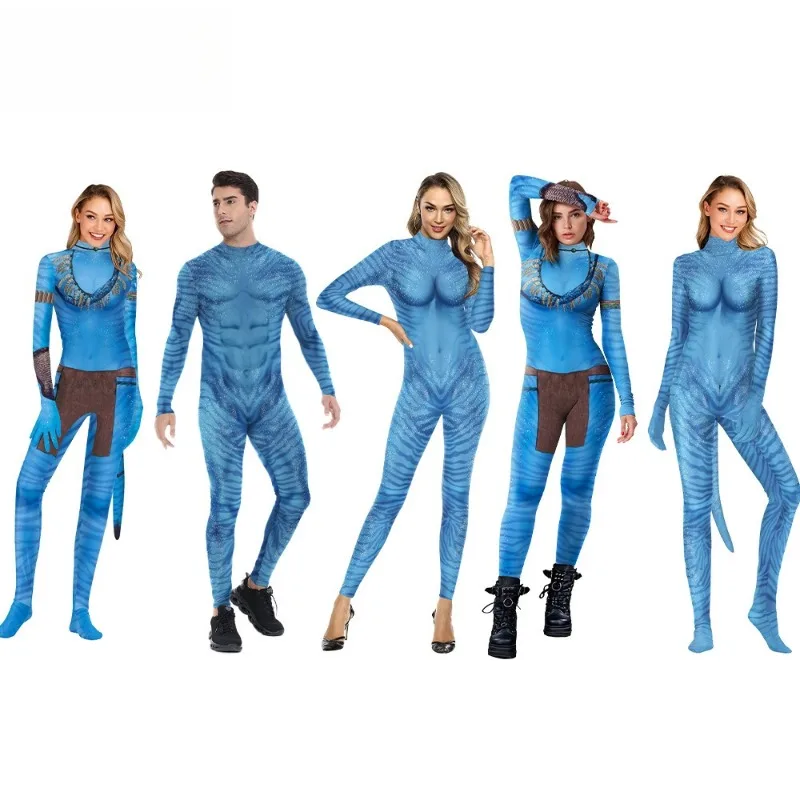 

New Cosplay Costume Movie Avatar The Way of Water Long Sleeved Digital Printed Jumpsuit Theme Party Outfits for Adult Women Men