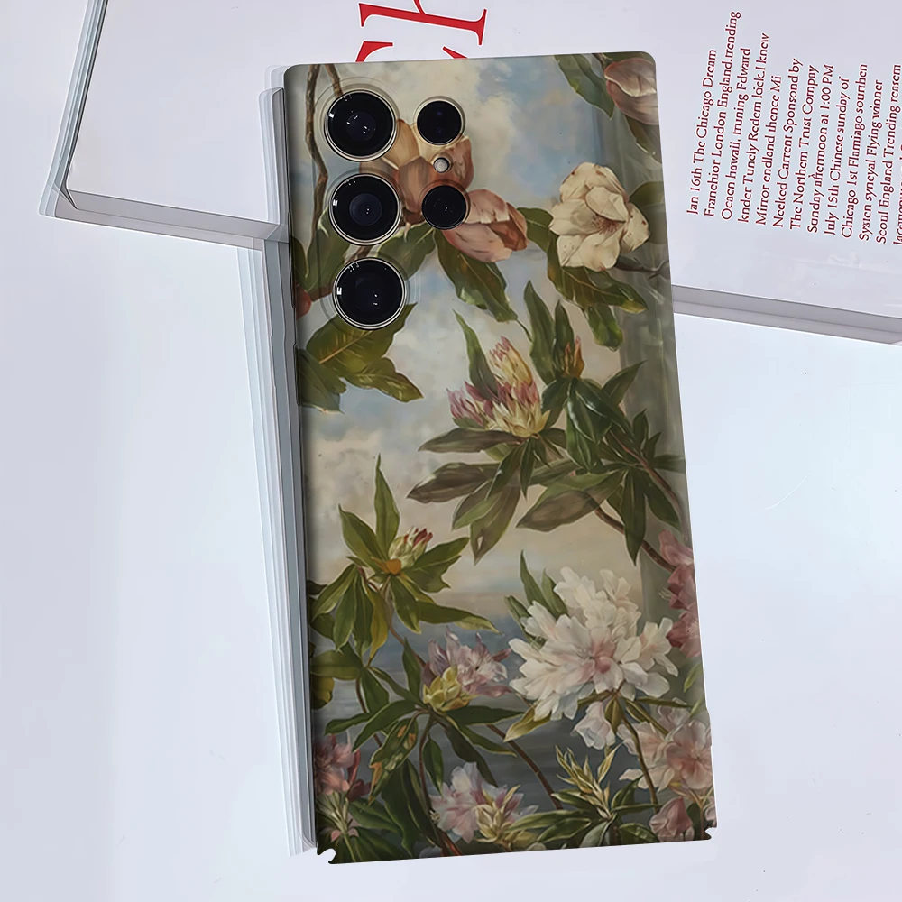 Oil Painting Magnolia Branch Phone Case for Samsung Galaxy S26 S25 Ultra S24 S23 Ultra Plus Glossy Double-layer Back Cover