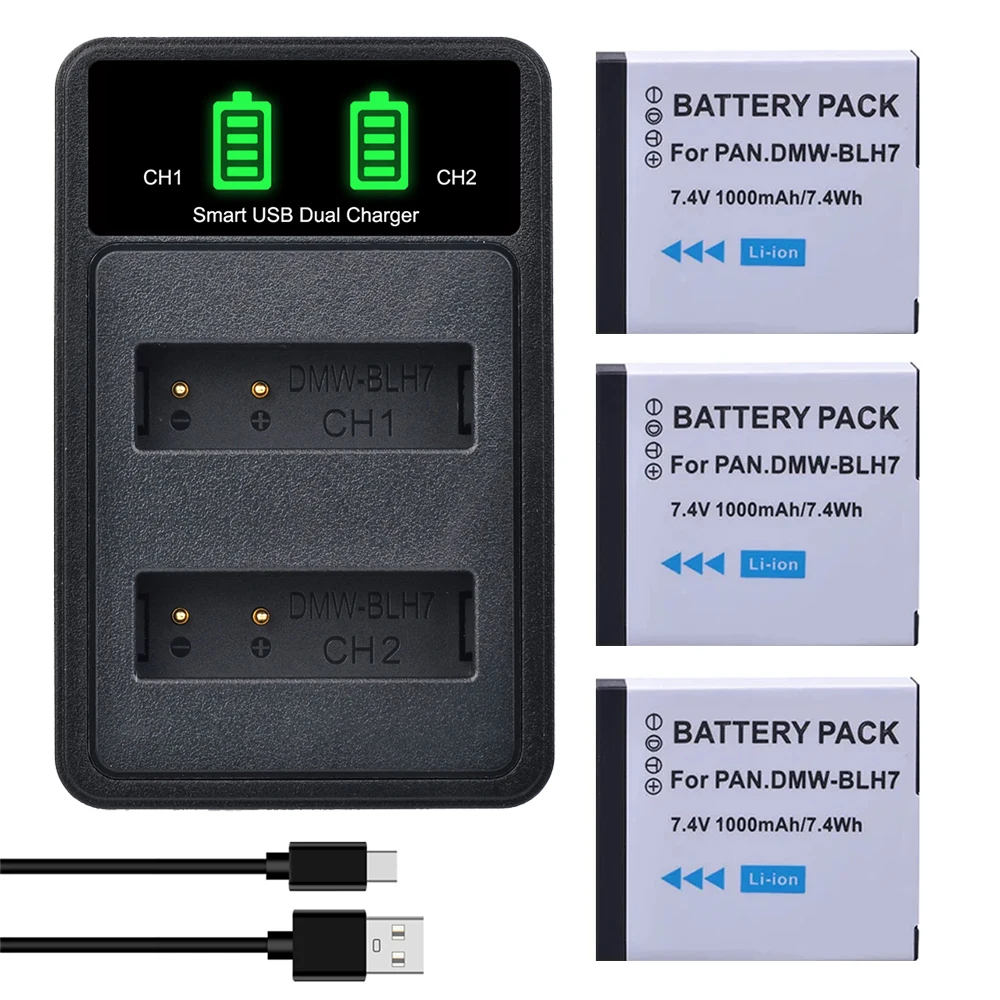 

DMW-BLH7 DMW BLH7E BLH7PP Battery + LED Charger for Panasonic Lumix DC-GX850, DMC LX10 LX15 GM1 GM1K GM1KA GM1KS GM5 GM5KK