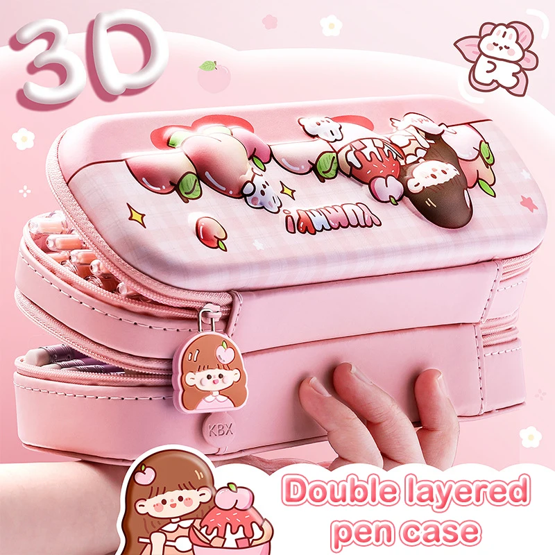 3D Astronaut Pencil Case Boys Stationery New Popular Student Double-layer Large Capacity Waterproof Pink Rabbit