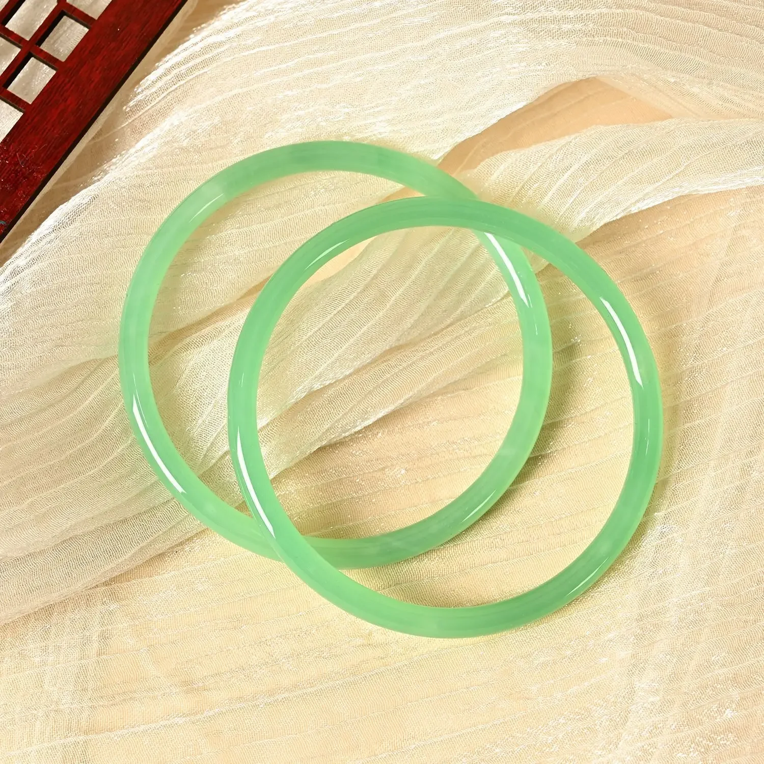 2Pcs/Set Solid Color Jingle Bangles Cute Retro Simple Glass Bracelet Exquisite Femme Fashion Women's Casual China Jewelry Gifts view 2
