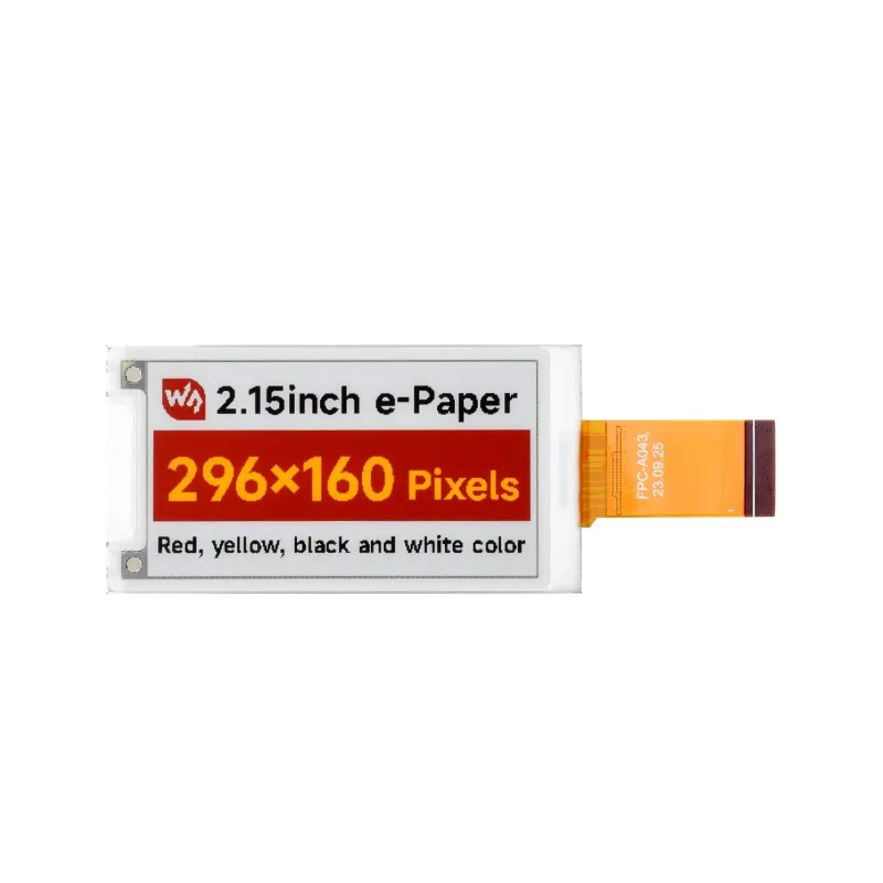 2.15inch e-Paper display (G), e-ink display, 296x160, Red/Yellow/Black/White, SPI Interface, low power, wide viewing angle