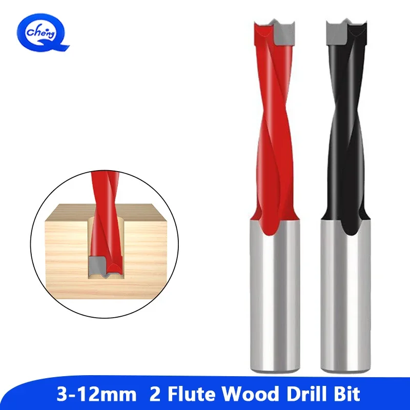 Drill Bit 2 Flute Wood Drill Bit Left/Right Rotation Carbide Hole Saw Cutter for Woodworking Row Drilling Tools 3-12mm
