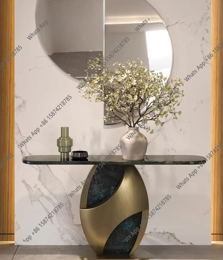 Italian light luxury villa high-end entrance table blue jadeite natural marble creative end view table entrance table