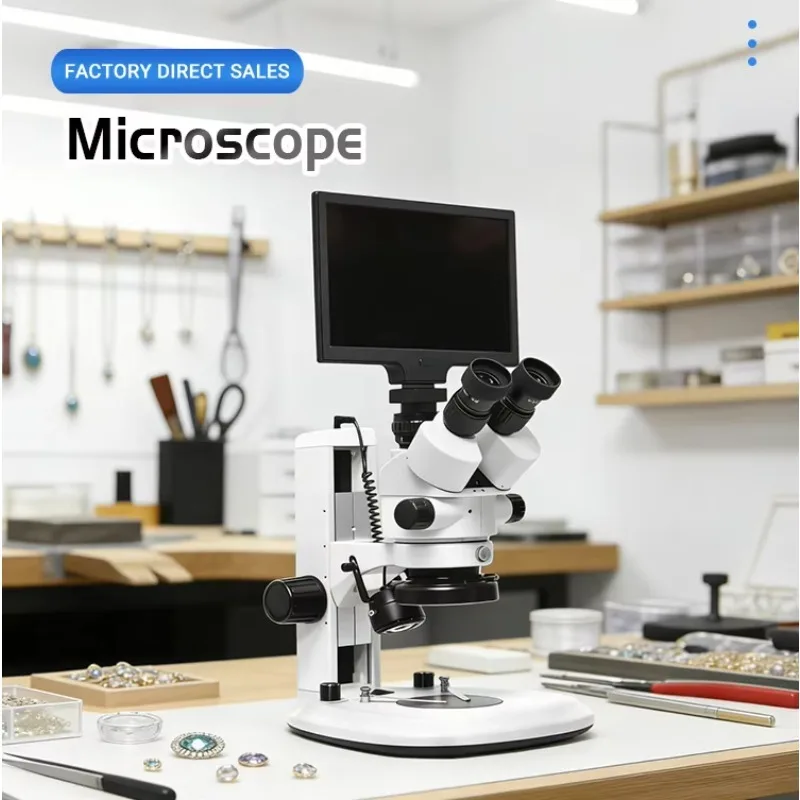 7X-45x Zoom Stereo Microscope Inlaid With Mirror Screen Loupes Flexible Stand For Jewelry Making Gemstone Setting Industrial Use