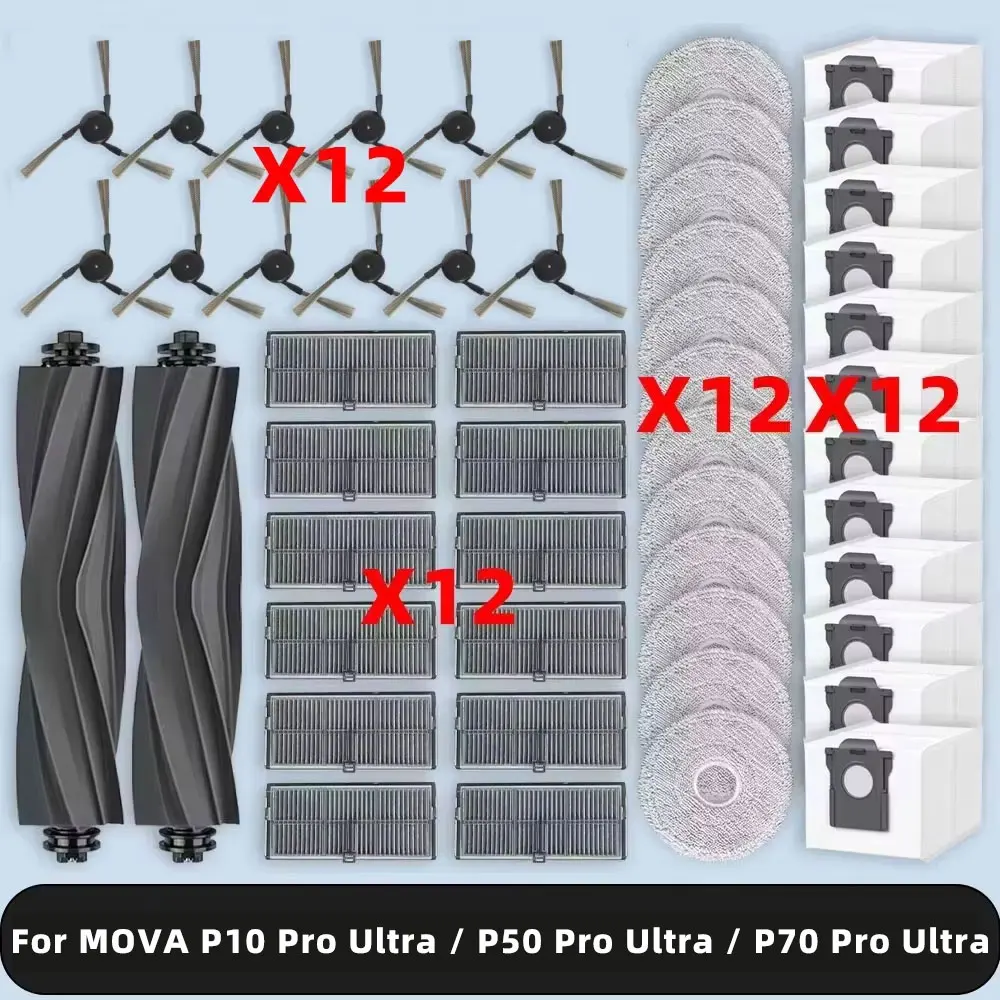 Kompatibel für ( MOVA P10 Pro Ultra / P50 Pro Ultra / P70 Pro Ultra ) Ersatzteile Zubehör Hauptseitenbürste HEPA-Filter Mopptuch Staubbeutel